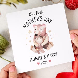 Gepersonaliseerde onze eerste Moederdagkaart Nieuwe moeder 1e moederdagcadeau van baby Aangepaste naam Mama Bear Keepsake-kaart voor mama en baby met datum