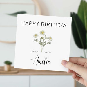 Personalisierte Geburtstagskarte für im April geborene Alles Gute zum Geburtstag Karte mit Name als Blume für Geburtsmonat April Geburtstag Gänseblümchen für Sie