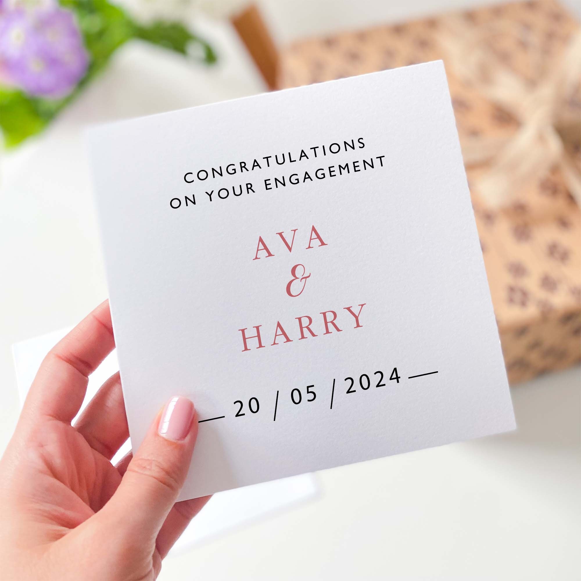 Congratulations on your engagement card with name and date Personalised engagement card gift greeting cards gift for couple