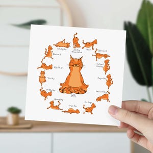 Funny yoga positions card with cute cats gift Card for yoga lover Yoga birthday card greeting card cat lover cat owner gift