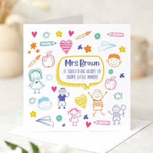 Tarjeta de agradecimiento personalizada para el maestro, nombre personalizado, regalo de fin de trimestre, gran corazón para dar forma a las pequeñas mentes, linda tarjeta para el aula, recuerdo hecho a mano