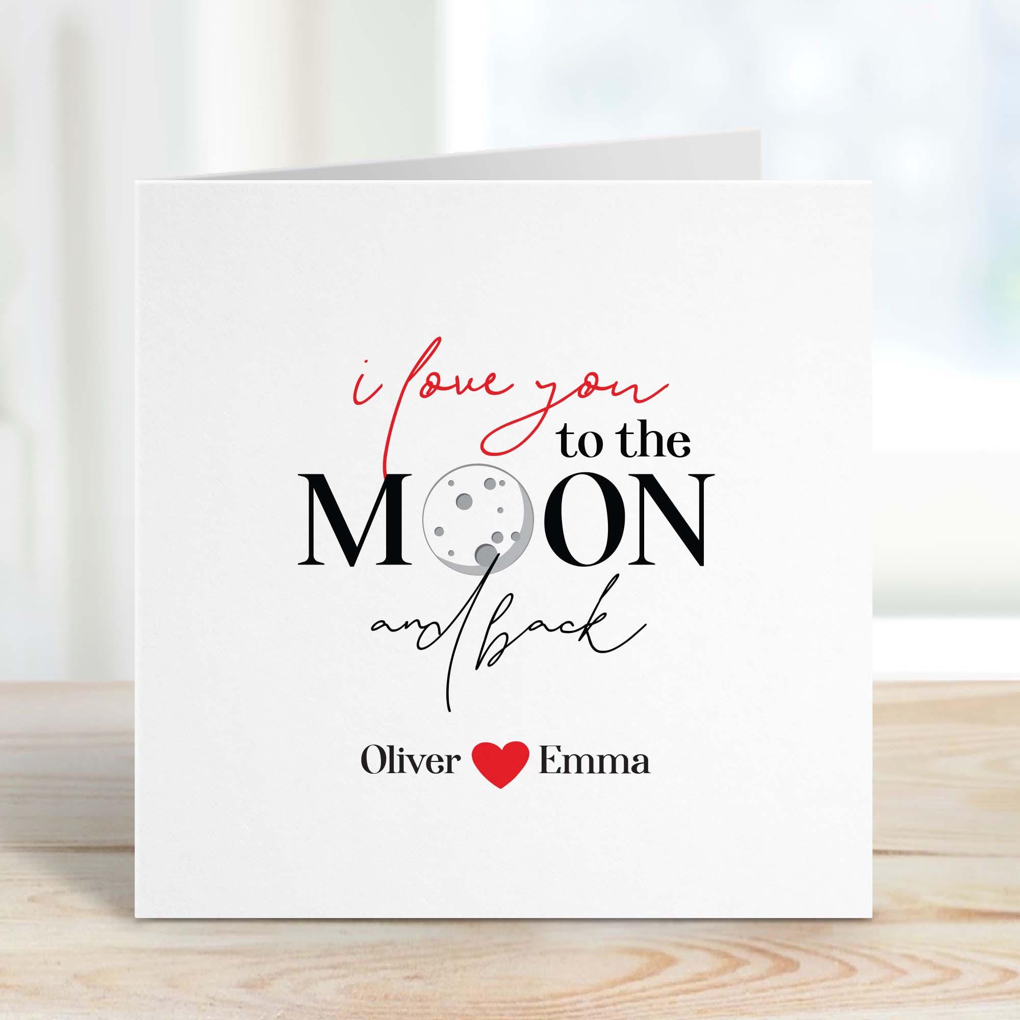 Biglietto D'auguri I Love You To The Moon And Back - Elemento Legno 3D - 17x12 Cm - Busta Kraft Inclusa - 2