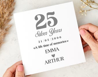 25th Silver Wedding Anniversary Card Personalised Milestone Keepsake for Husband Wife Parents or Couple Celebration Gift 25 Years Marriage