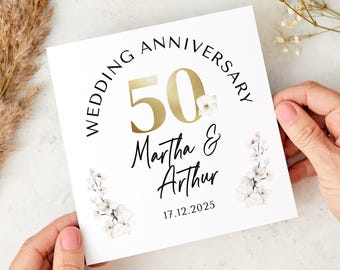 Wedding Anniversary Card for ANY YEAR with Elegant Floral Design Personalised Couple Name 10th 20th 30th 40th Anniversary Keepsake Gift Idea