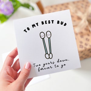 Tarjeta del segundo aniversario de bodas de algodón Tarjeta divertida del segundo aniversario para mi mejor tarjeta de texto Bud para el feliz aniversario de algodón marido esposa