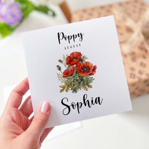 Tarjeta de flores de nacimiento de agosto personalizada para nacer en agosto tarjeta de cumpleaños de nacimiento con nombre flores mes de nacimiento cumpleaños amapola para ella él