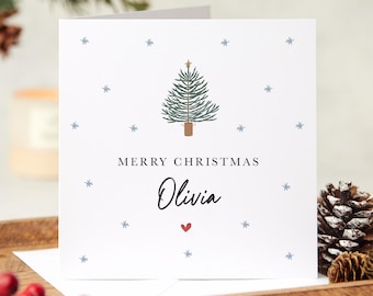 Personalised Merry Christmas card with name Xmas gift card Xmas tree greeting card for her him friend boyfriend girlfriend colleague boss