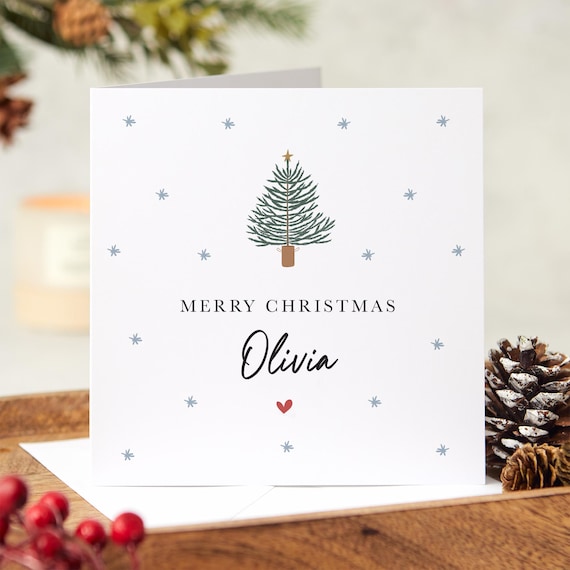 Personalised Merry Christmas card with name Xmas gift card Xmas tree greeting card for her him friend boyfriend girlfriend colleague boss