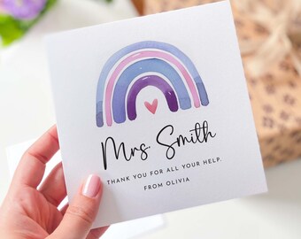 Thank you card with names and rainbow design Gift card for teacher friend her him Appreciation card cute thank you for all your help card