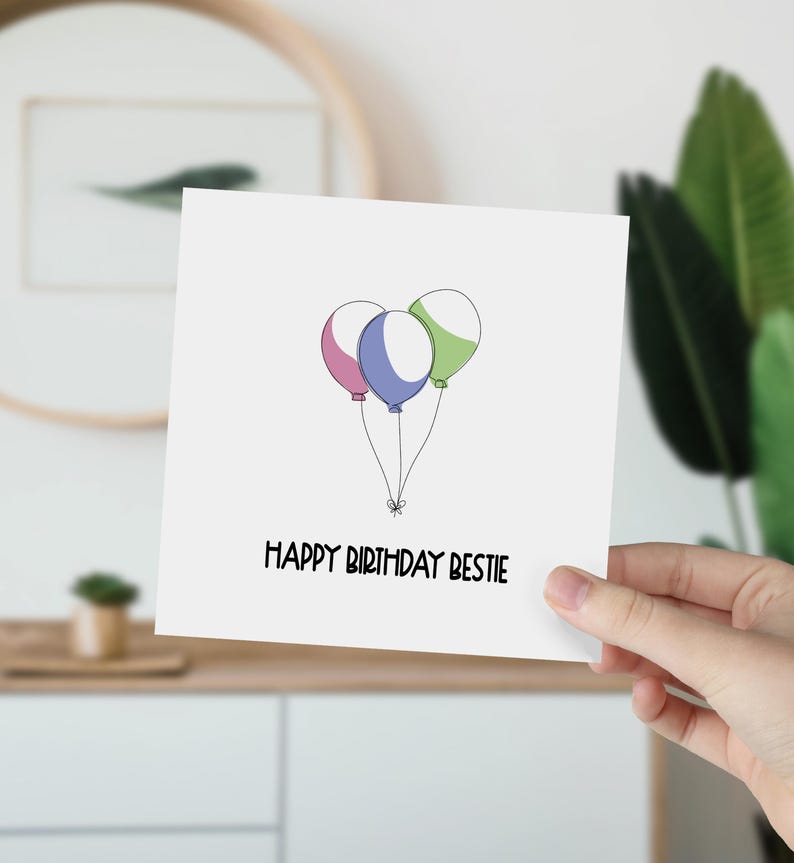 Card for Best Friend Happy Birthday Bestie Card With Balloons for ...