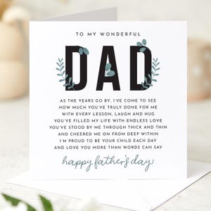 Carte de fête des pères pour papa, conception de vers sentimentaux, carte souvenir bien pensée de la fête des pères pour montrer l'amour et la reconnaissance de la part des enfants