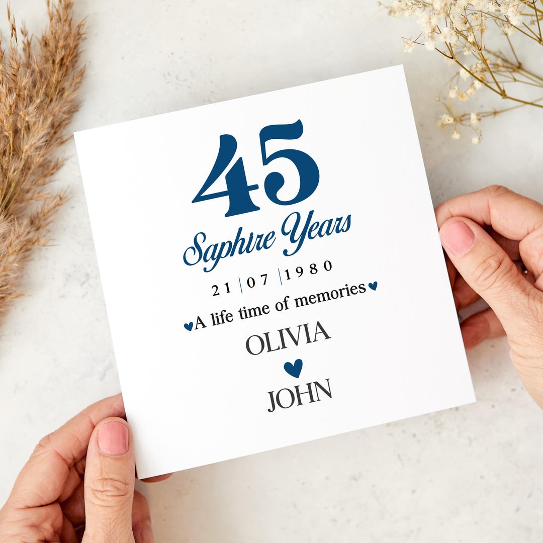 45th Sapphire Wedding Anniversary Card Personalised for Parents Husband ...