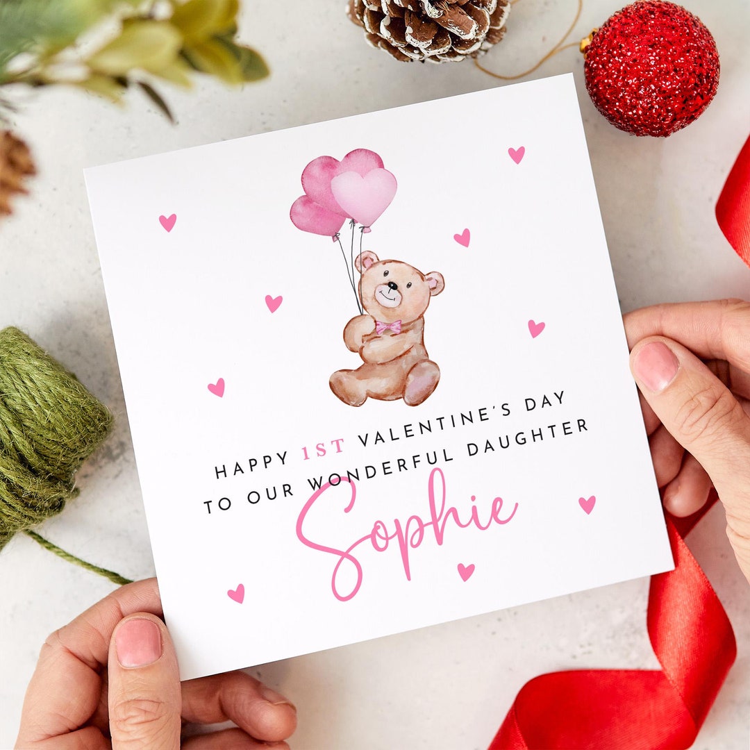 Personalised First Valentine’s Day Card for Daughter Cute Teddy Bear ...