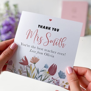 Gracias tarjeta de maestro Nombre personalizado de la tarjeta de regalo del maestro Tarjeta de regalo para ella él Apreciación del maestro Guardería Primaria Fin de trimestre Floral