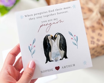 Personalized Penguin Love Card, Valentine's Day Gift