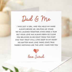 Personalisierte Vater und Tochter Gedicht Karte Sentimental Karte für Papa Vatertag Papa Geburtstag oder Hochzeitskarte Vater der Braut Andenken