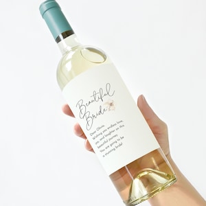 Belle étiquette de vin de mariée, autocollant de bouteille élégant, cadeau parfait pour une douche nuptiale ou un enterrement de vie de jeune fille, souvenir de mariage pour la future mariée