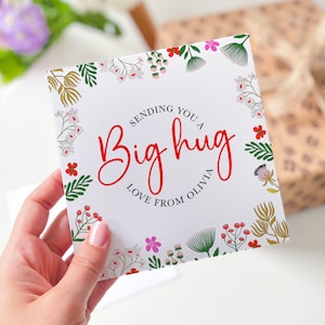 Ik stuur je een dikke knuffel Sympathiekaart met naamkaartje voor haar Hem Denk aan je cadeaus Cadeaubon voor vriend bloemenkaart Beterschapskaart
