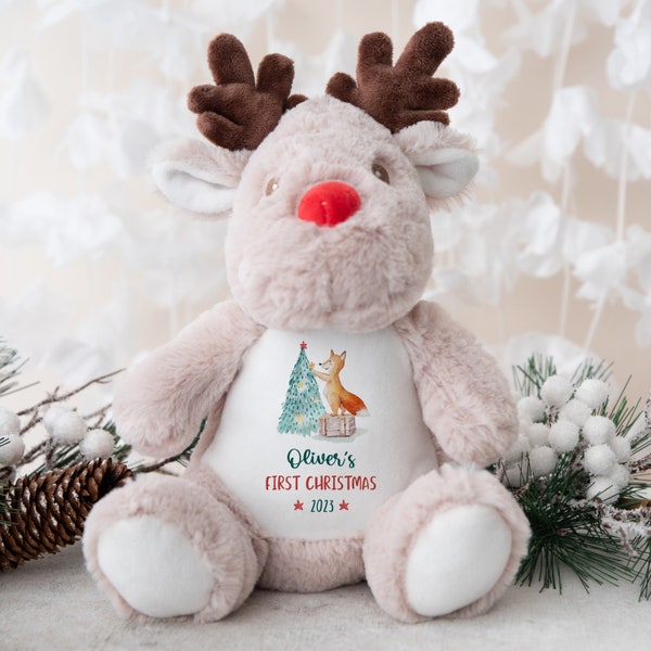 Personalised My First Christmas Reindeer Toy with Name / 1st Christmas Gift for Baby Boy Girl / Childrens Teddy Present Secret Santa