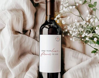 Personalised Anniversary Wine Label – One Year Down Forever to Go Bottle Sticker Gift for Couple, Husband or Wife - Wine Prosecco Sticker