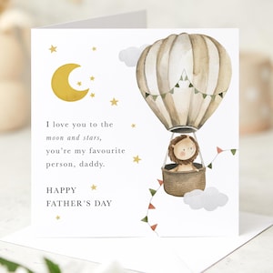 Cartão de Dia dos Pais para o Papai Eu te amo até a Lua e as Estrelas Design de Balão de Ar Quente Cartão de Lembrança Especial da Criança