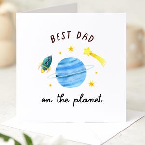 Vatertagskarte für Papa, bester Vater auf dem Planeten, niedliches Weltraum- und Raketendesign, Nachdenkliches Andenken vom Kind