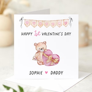 Personalisierte erste Valentinstag Karte für Papa von Tochter Cute Teddy Bear Design mit Namen Nachdenkliches Geschenk Papa's Special Day Dada Bear