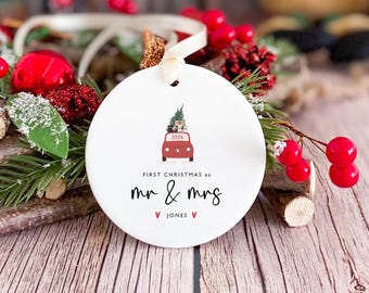 Personalised First Christmas as Mr & Mrs Ornament 1st Xmas Married Ornament Keepsake Couples Tree Decoration Gift Newlywed Wife Husband