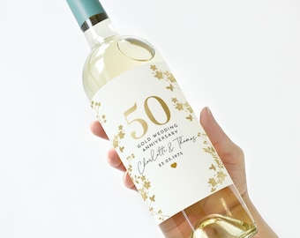 Personalised 50th Golden Wedding Anniversary Wine Label – Custom Keepsake Gift for Parents, Grandparents or Couple Celebration