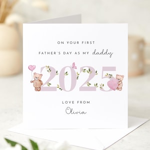 Carte-cadeau souvenir pour papa de votre première fête des pères pour bébé fille personnalisée avec nom ours mignon pour nouveau papa carte cadeau souvenir