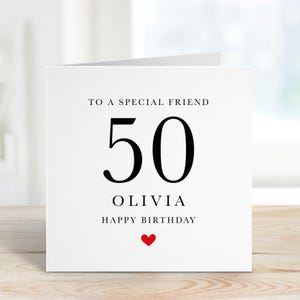 Cartão de aniversário de amigo com nome, cartão de aniversário personalizado com data de aniversário, idade e nome para ele ou ela 18, 20, 30, 40, 50, 60