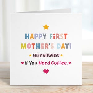 Tarjeta divertida para el primer día de la madre para una nueva mamá que no duerme bien. Regalo para una mamá amante del café. Linda tarjeta para el baby shower para ella. Regalo para la nueva mamá. Primer día de la madre.