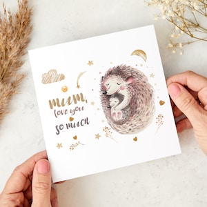 Carte maman je t'aime tellement Carte d'illustration mignonne de hérisson pour la fête des mères de maman L'anniversaire de maman de la fille ou du fils