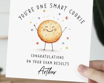 Tarjeta de felicitación personalizada con los resultados de tu examen con tu nombre Eres una galleta inteligente para hija, hijo, nieta y nieto, tarjeta divertida