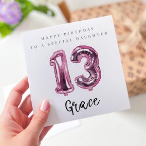 13e verjaardagskaart voor haar Roze verjaardagscadeaukaart voor dochter Gepersonaliseerd met naam Tienermeisje aandenken voor dertiende dochter