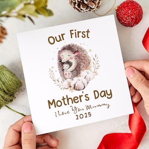Biglietto personalizzato per la festa della mamma, regalo per la prima festa della mamma per neomamme, nome personalizzato, biglietto ricordo per mamma e bambino, riccio