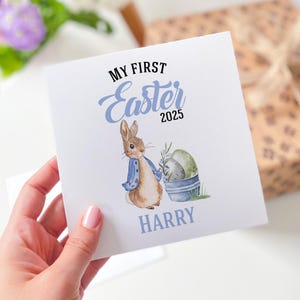 Cartão personalizado com meu primeiro nome de Páscoa, menino ou menina, lembrança de coelho, presente de Páscoa para recém-nascido, sobrinho, sobrinha, filho, filha, neto, neta