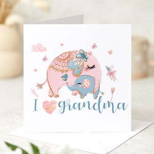 Cartão "Eu amo a vovó", elefante fofo, dia das avós, presente de aniversário para o dia das mães, dos netos, lembrança atenciosa para a vovó, babá e vovó