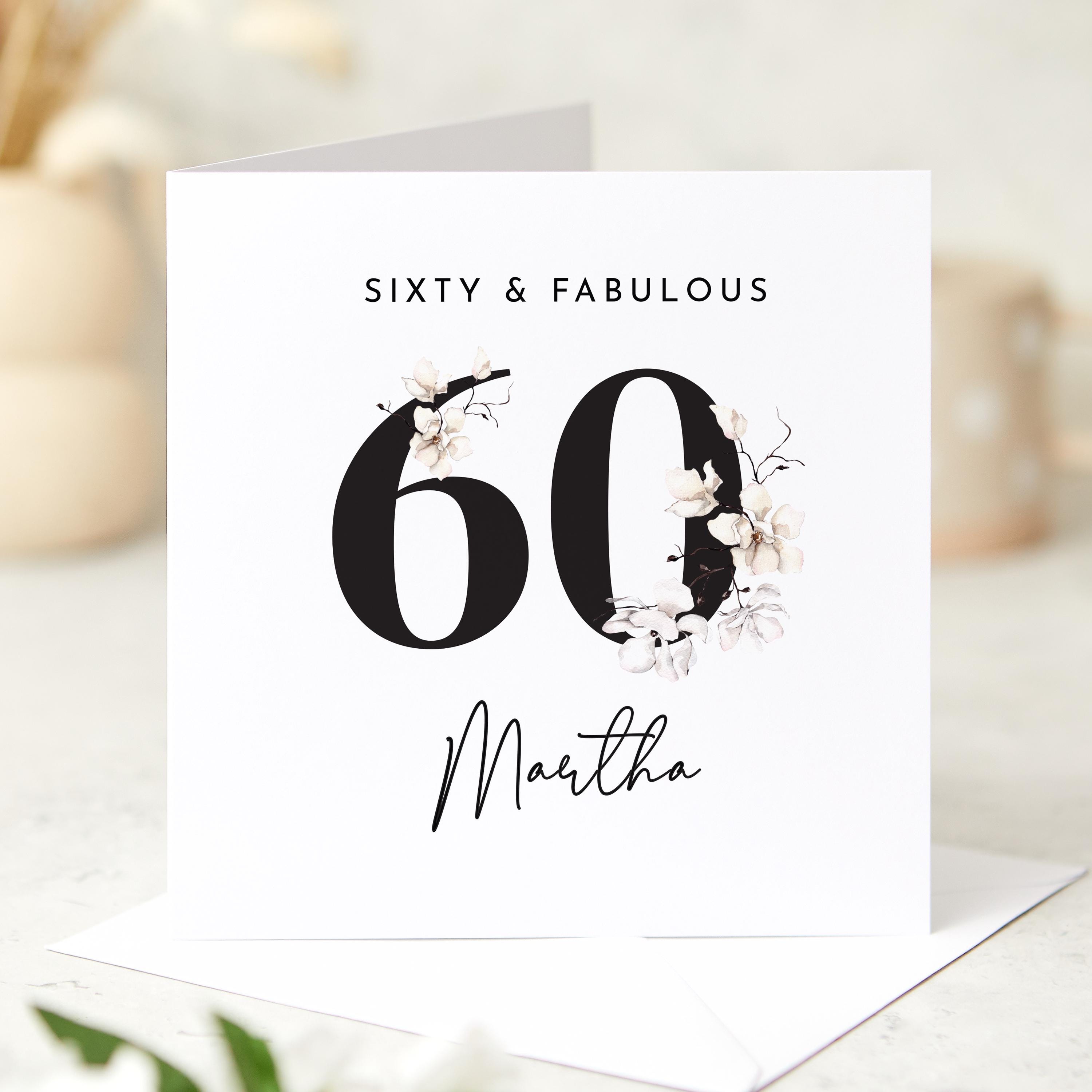 Personalised Elegant 60th Birthday Card for Her With Name and Age Sixty ...
