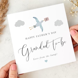 Primo biglietto d'auguri per la festa del papà per il futuro nonno, con un simpatico disegno a forma di cicogna, ricordo del pancione, biglietto d'auguri per l'annuncio di una gravidanza per il futuro nonno