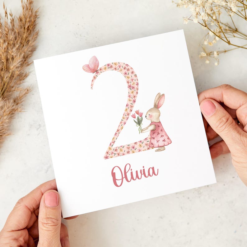 Elegant Birthday Card for Girls 1st 2nd 3rd 4th Birthday Cute Bunny Design Card for Daughter Niece Granddaughter Keepsake Kids Birthday Card image 2