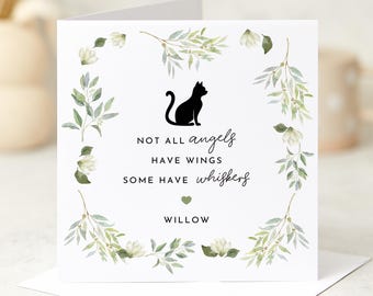Personalised Cat Memorial Card – Not All Angels Have Wings Some Have Whiskers Custom Name Pet Loss Sympathy Gift for Cat Lovers