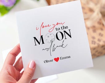 Biglietto D'Auguri Romantico "I Love You To The Moon And Back" Con Astronauti In Legno - 17x12cm, Busta Kraft