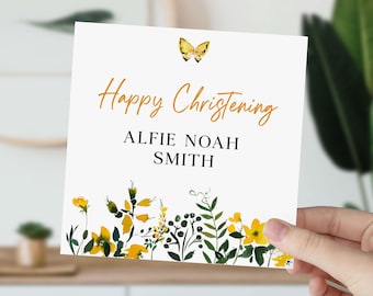 Personalised Christening card with name for godson goddaughter nephew niece kids granddaughter grandson on your christening day keepsake