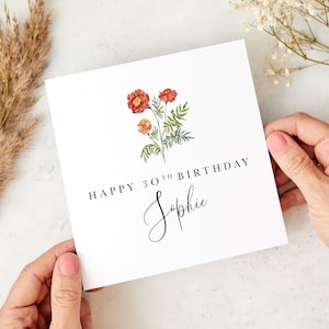 Gepersonaliseerde bloemenverjaardagskaart voor haar – aangepaste naam en leeftijd – elegante mijlpaalkaart voor moeder zus dochter vriendin – aandenken cadeaubon