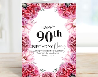 Biglietto di auguri di compleanno per la tata - Ghirlanda personalizzata con farfalle floreali rosa, viola e blu - Per qualsiasi età - Italia