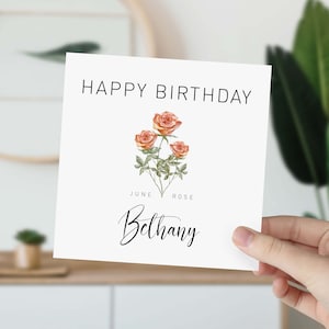 Geburtstagskarte Juni Rose Geburtsblume Geburtstagskarte für im Juni geborene alles Gute zum Geburtstag mit Namen Geburtsmonat Rose für ihre Freundin