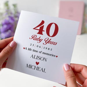 40周年ルビー結婚記念日カード カップルや両親への特別な40年結婚記念日ギフト 名前と日付をカスタマイズ