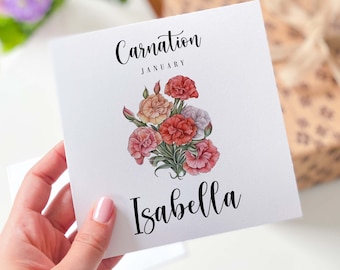 Personalized Carnation January Birth Flower Card