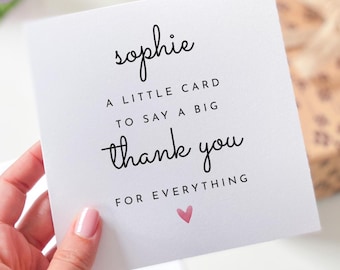 Personalised Thank You Card Custom Name Design with Heart Thoughtful Appreciation Card for Friend Colleague Teacher Boss Family for Her Him